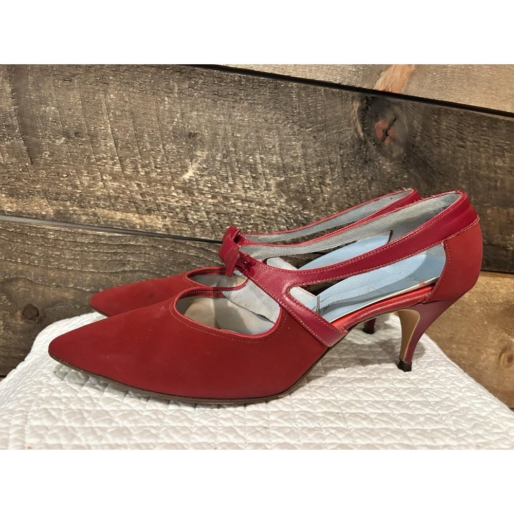 Vintage Viva Americana‎ Red Strappy Kitten Heels Womens Size 7.5 AA
